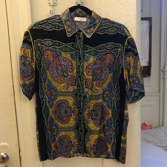 Sandro Ramy printed scarf short sleeve blouse small - Picture 2 of 5